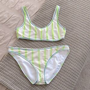 SO white lime green bright blue swim suit top medium bottom large